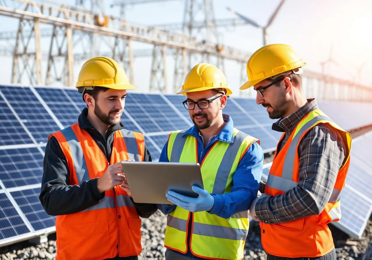 Energy engineers reviewing data on site