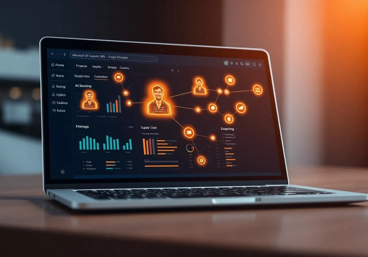 AI agents operating autonomously inside a Microsoft Dynamics 365 ERP dashboard