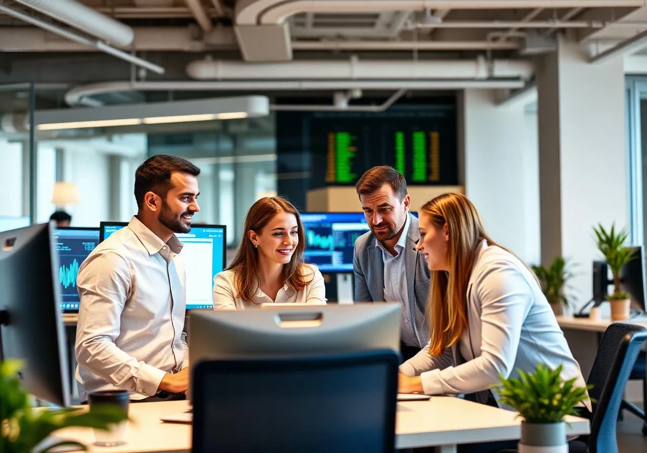 Banking professionals collaborating
