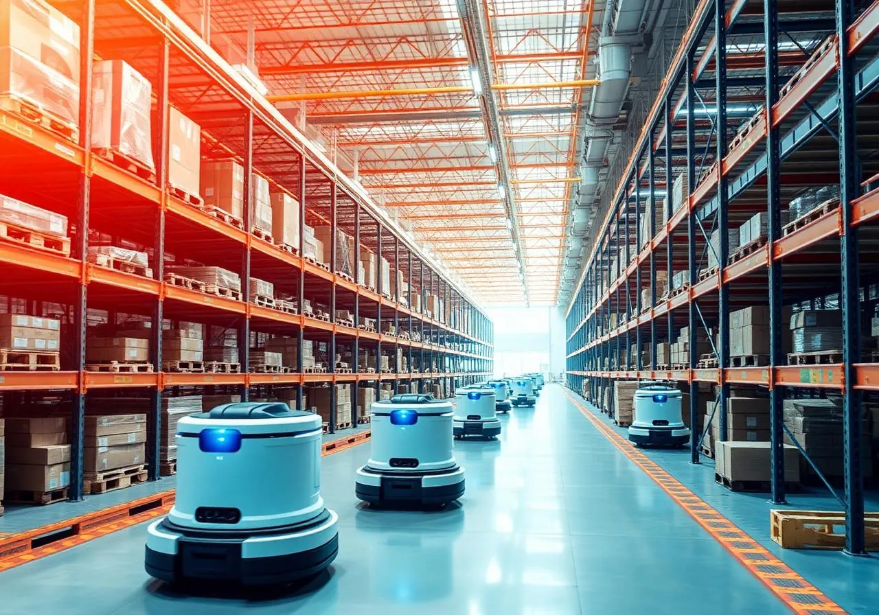 Automated smart warehouse with AGV robots