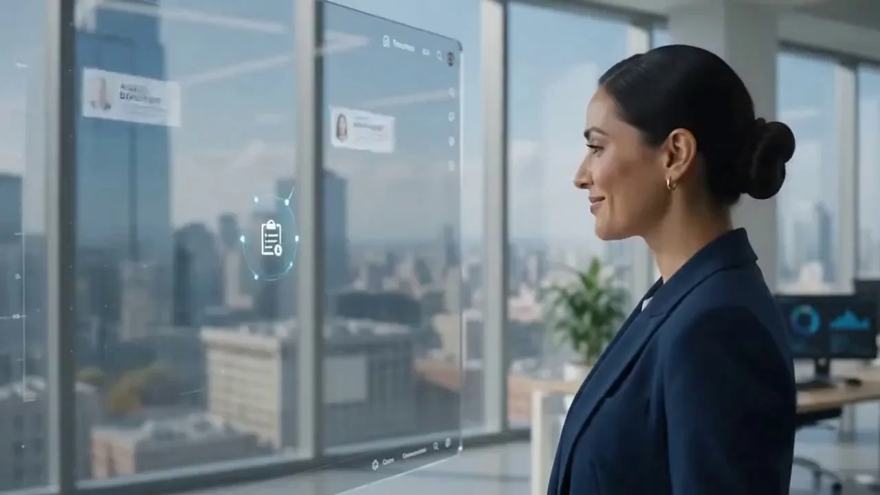 AI-driven talent orchestration overlay in a professional office setting